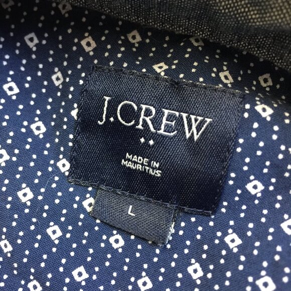 J Crew Shirt Mens Size L Navy Blue White Geo Button Down Short Sleeve Cotton - Picture 4 of 13